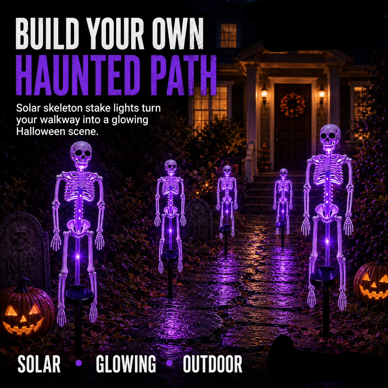 Solar Skeleton Ground Stake Lights Outdoor Waterproof Halloween Decor Lights