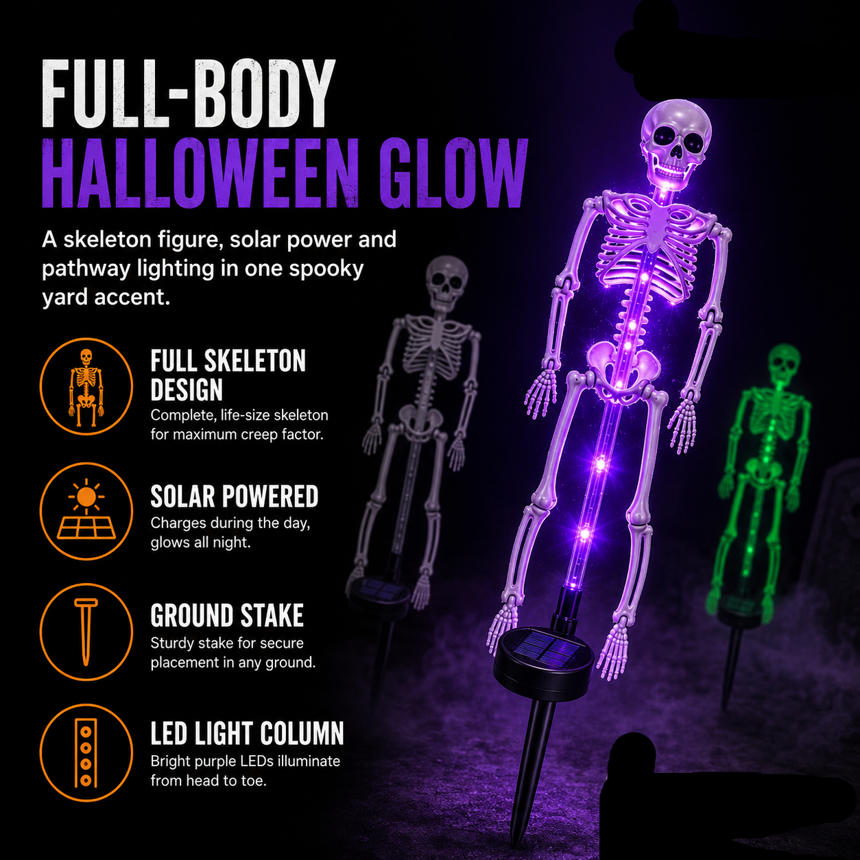 Solar Skeleton Ground Stake Lights Outdoor Waterproof Halloween Decor Lights