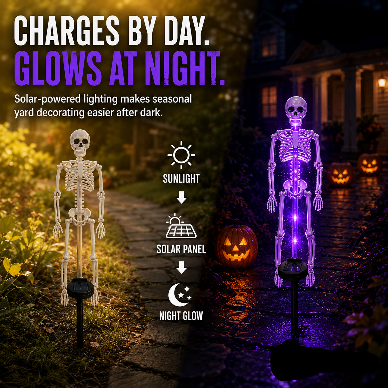 Solar Skeleton Ground Stake Lights Outdoor Waterproof Halloween Decor Lights