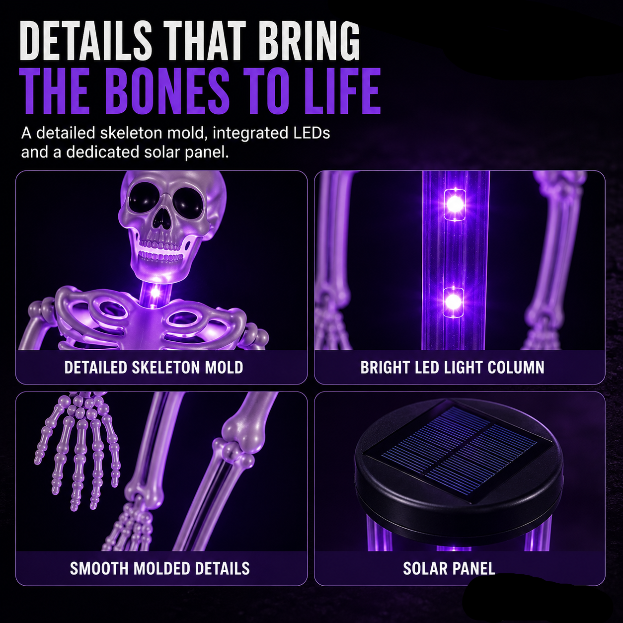 Solar Skeleton Ground Stake Lights Outdoor Waterproof Halloween Decor Lights