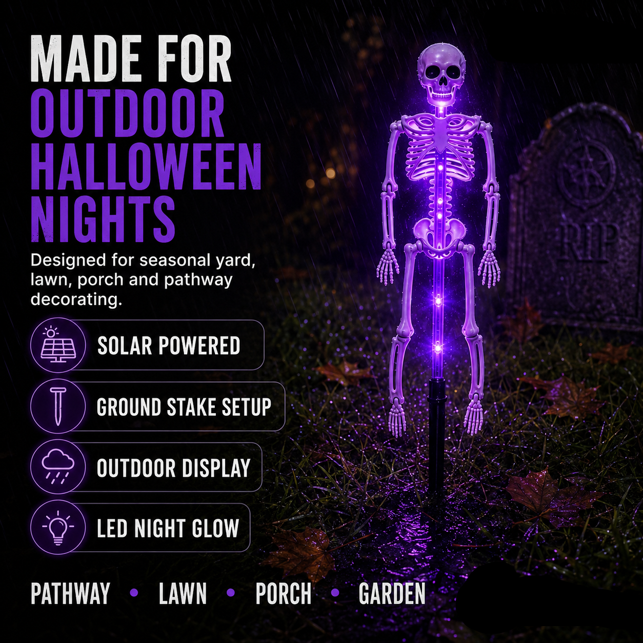 Solar Skeleton Ground Stake Lights Outdoor Waterproof Halloween Decor Lights