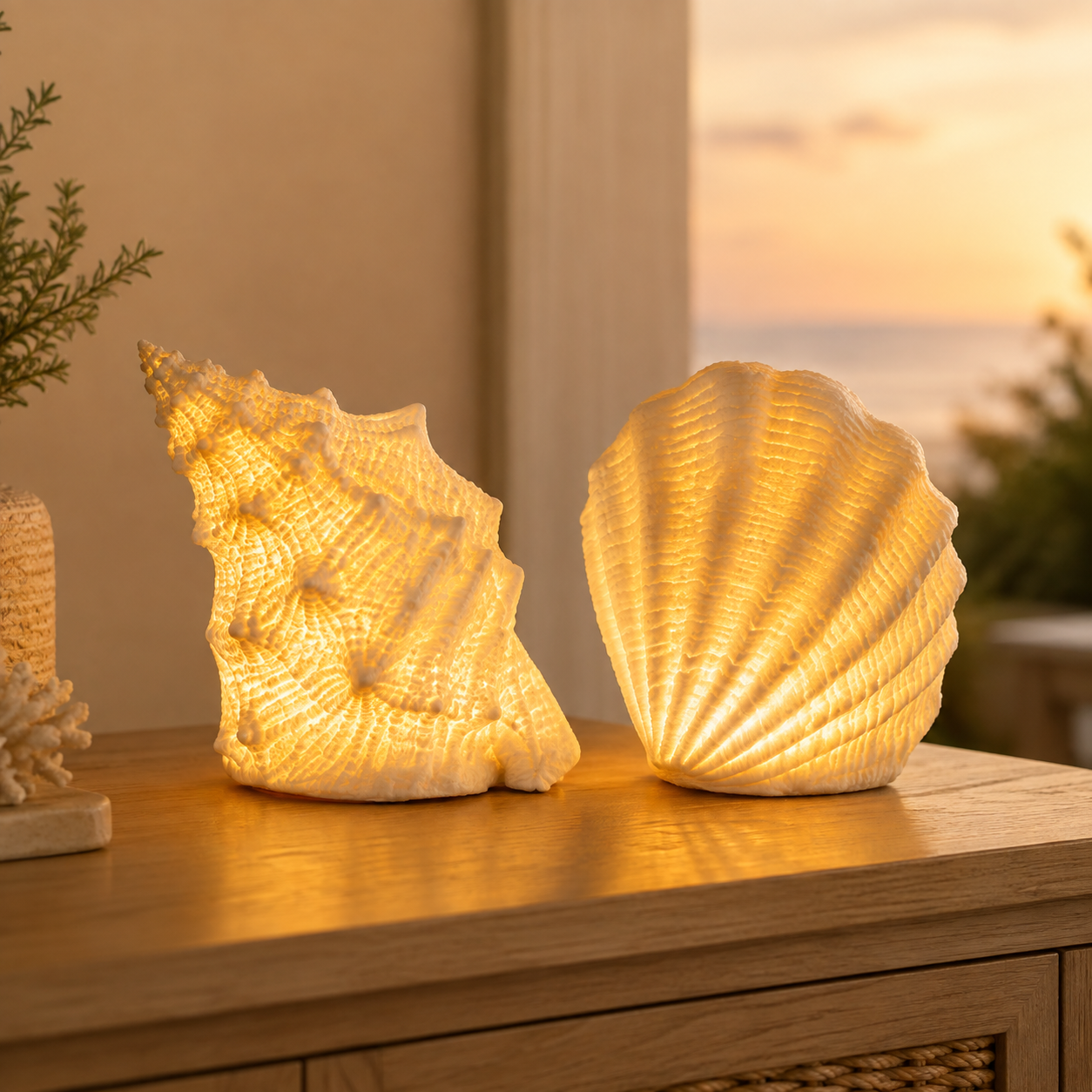 Coastal Afterglow Shell & Conch Light Set