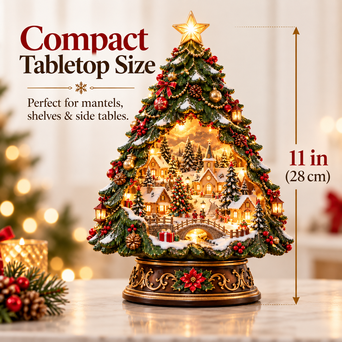 🎄✨ Christmas Tree Keeper – Hidden Village Lighted Tabletop Decor