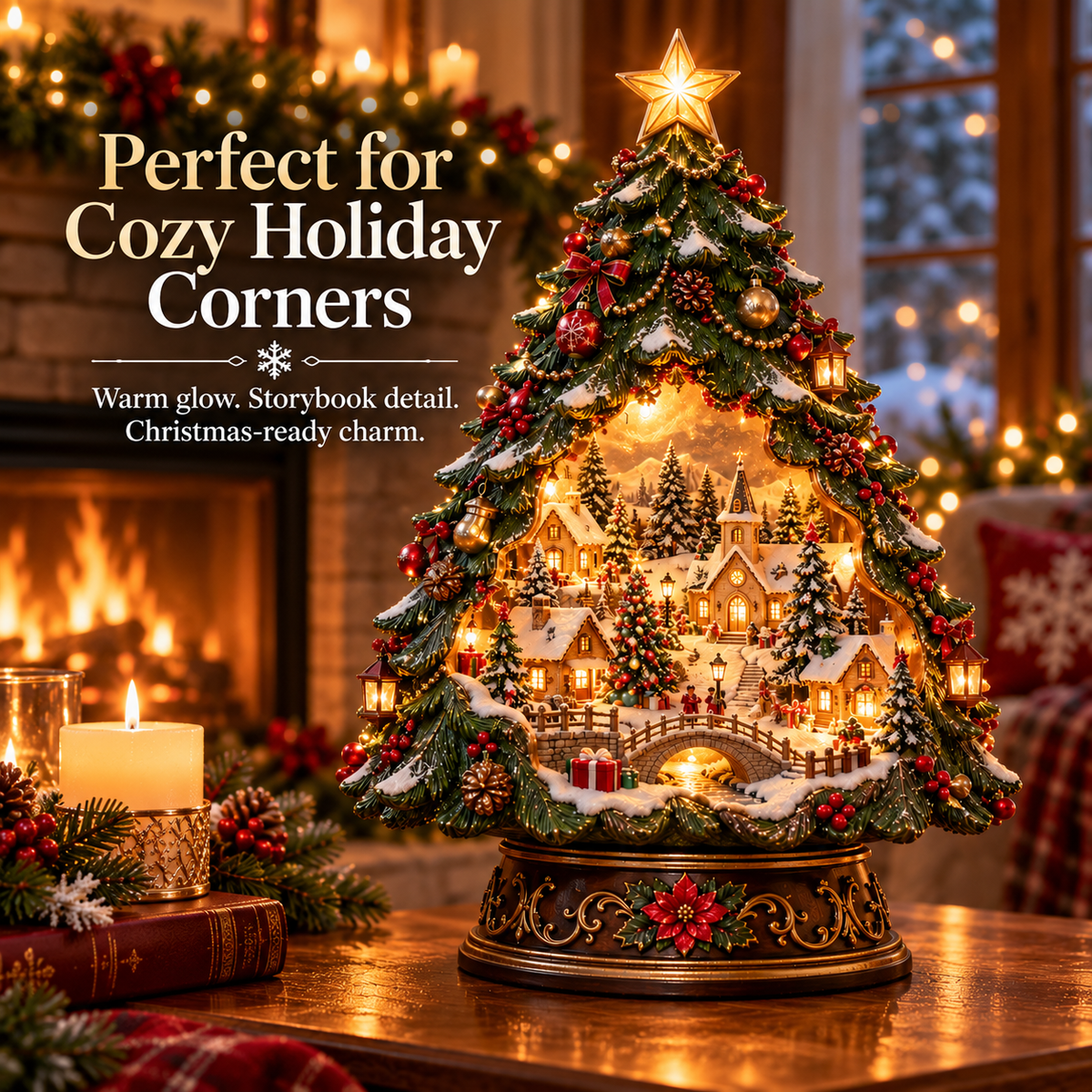 🎄✨ Christmas Tree Keeper – Hidden Village Lighted Tabletop Decor