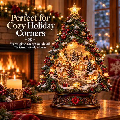 🎄✨ Christmas Tree Keeper – Hidden Village Lighted Tabletop Decor