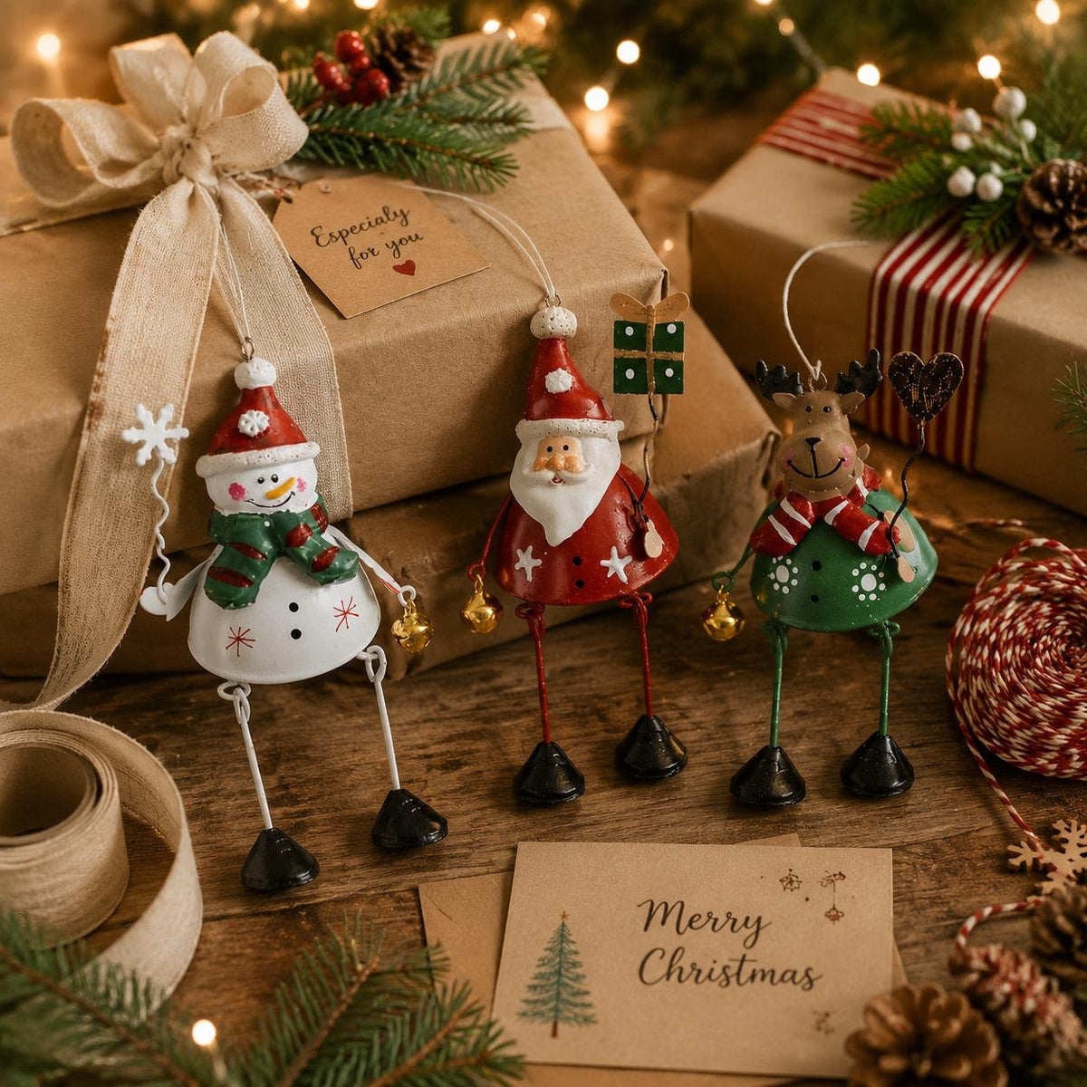 🦌✨ Hand-Painted Metal Dangling Leg Christmas Ornaments