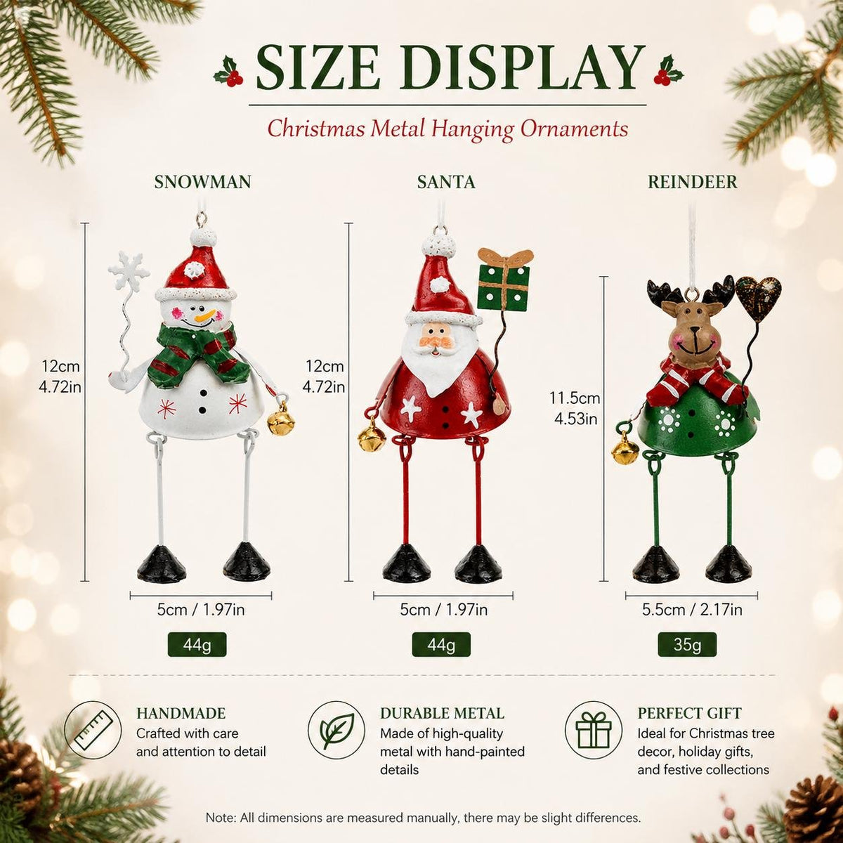 🦌✨ Hand-Painted Metal Dangling Leg Christmas Ornaments