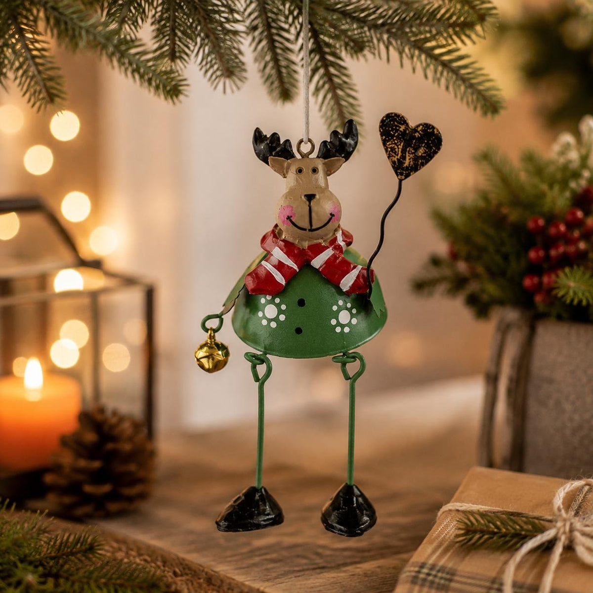 🦌✨ Hand-Painted Metal Dangling Leg Christmas Ornaments