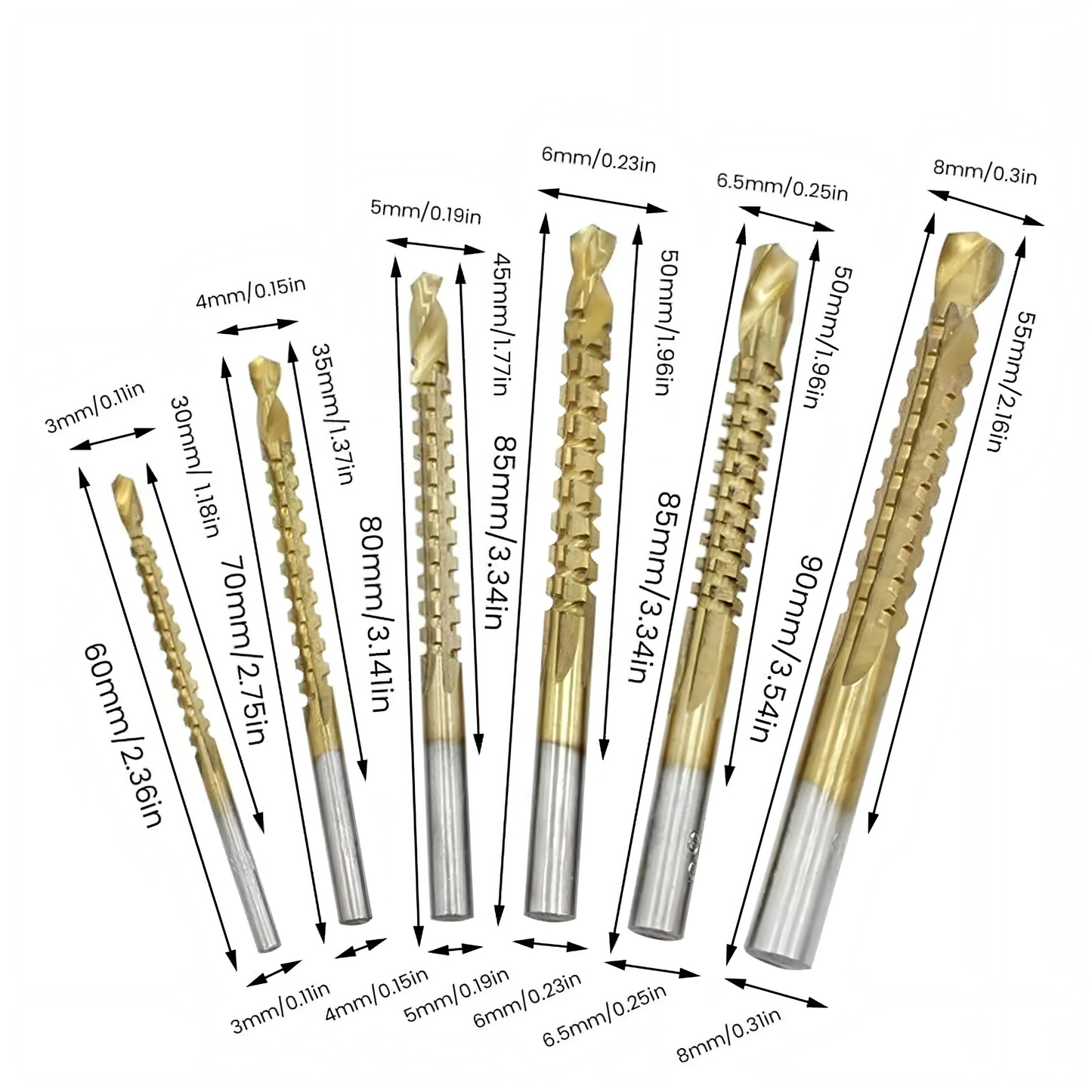 6Pcs Titanium Coated Carbon Steel Drill Bit Kit