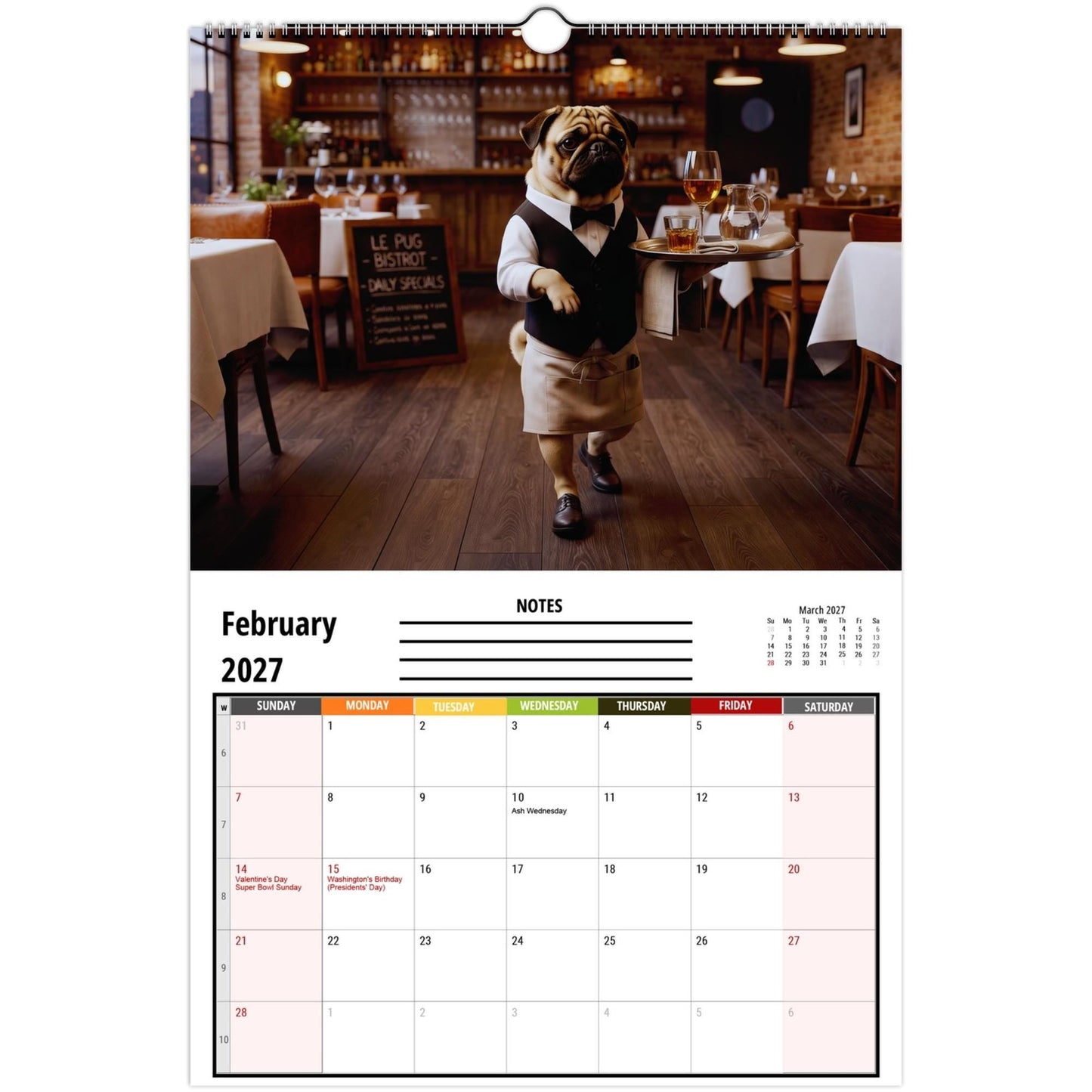 2027 Pugs Working Wall Calendar | Funny Working Pug Dog Monthly Hanging Calendar, 12 Unique Career Pug Illustrations, Home Office Decor, Pet Lover Gift