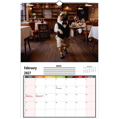 2027 Pugs Working Wall Calendar | Funny Working Pug Dog Monthly Hanging Calendar, 12 Unique Career Pug Illustrations, Home Office Decor, Pet Lover Gift