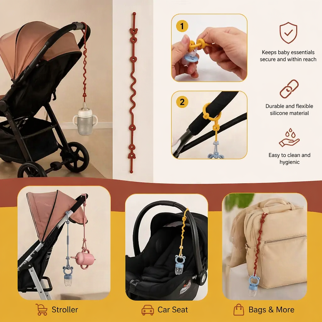 👶Silicone Baby Clip with Anti-Loss Protection – for Pacifiers & Toys
