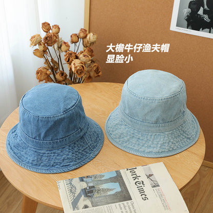 Korean Denim Fisherman Hat For Men With Large Brim To Show Face For Little Girls With Empty Top To Cover Basin Hat Korean Version Versatile Couple Hat