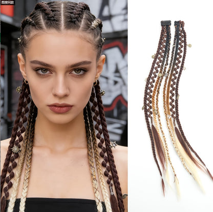 Maillard Style Pre-Braided Hair Extensions – Bohemian Braids, Metallic Accents, Festival Ready