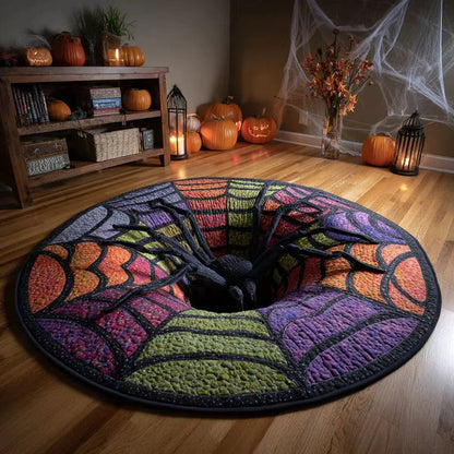 🎃 3D Optical Illusion Skeleton Vortex Quilted Round Halloween Rug