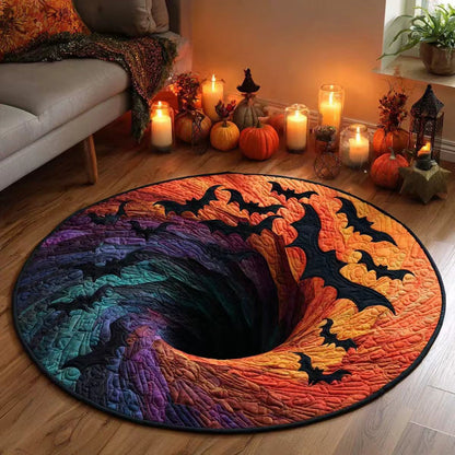 🎃 3D Optical Illusion Skeleton Vortex Quilted Round Halloween Rug