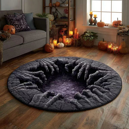 🎃 3D Optical Illusion Skeleton Vortex Quilted Round Halloween Rug