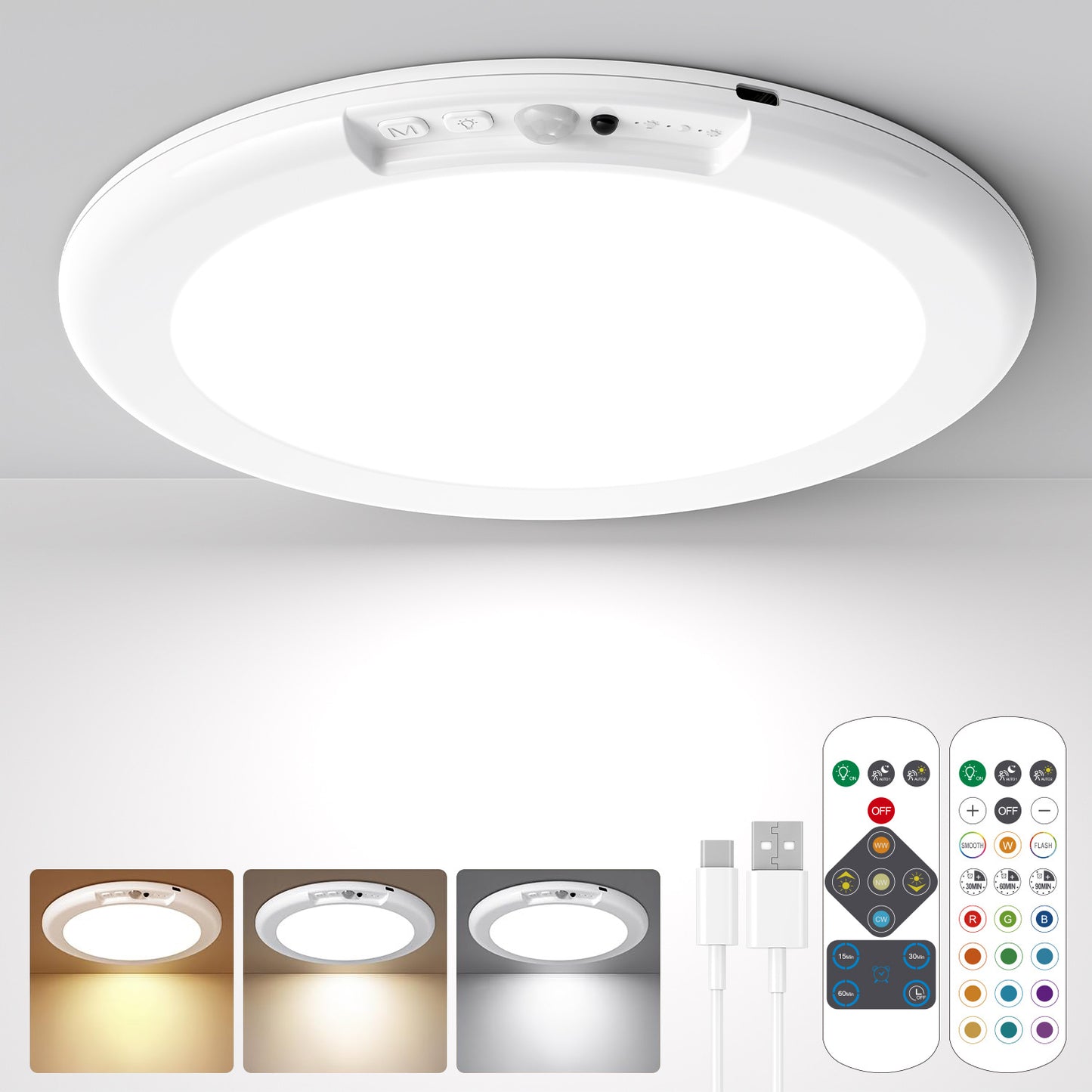 Magnetic Ceiling Light With Motion Sensor And Remote Control