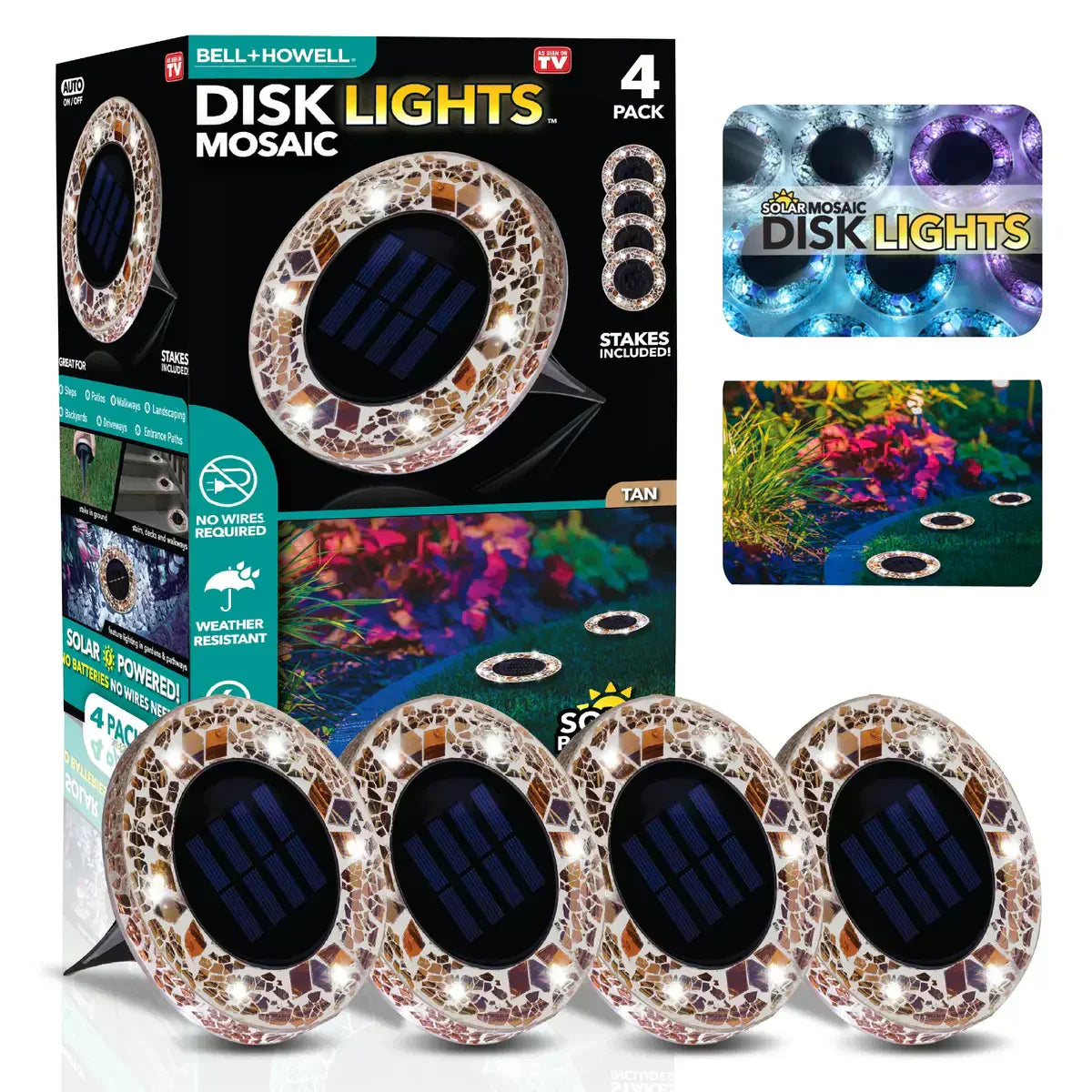 🛋️Solar Mosaic Disk Lights – Waterproof LED Pathway Lights with Auto On/Off