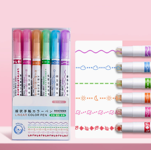 [6 PCS]Flower outline pen, fluorescent curve pen