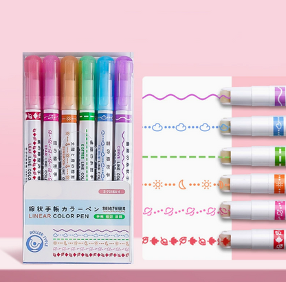 [6 PCS]Flower outline pen, fluorescent curve pen