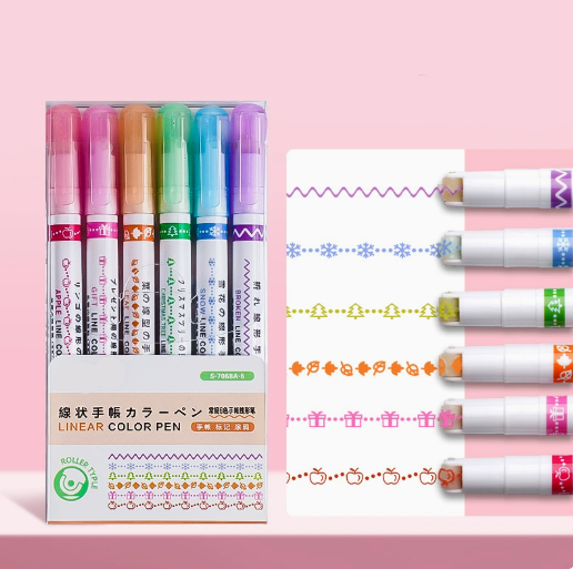 [6 PCS]Flower outline pen, fluorescent curve pen