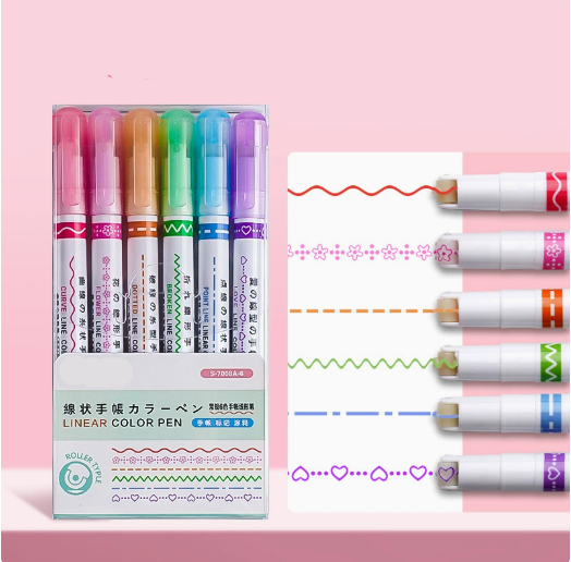 [6 PCS]Flower outline pen, fluorescent curve pen
