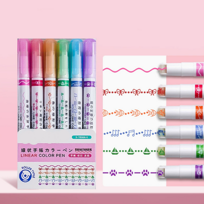 [6 PCS]Flower outline pen, fluorescent curve pen