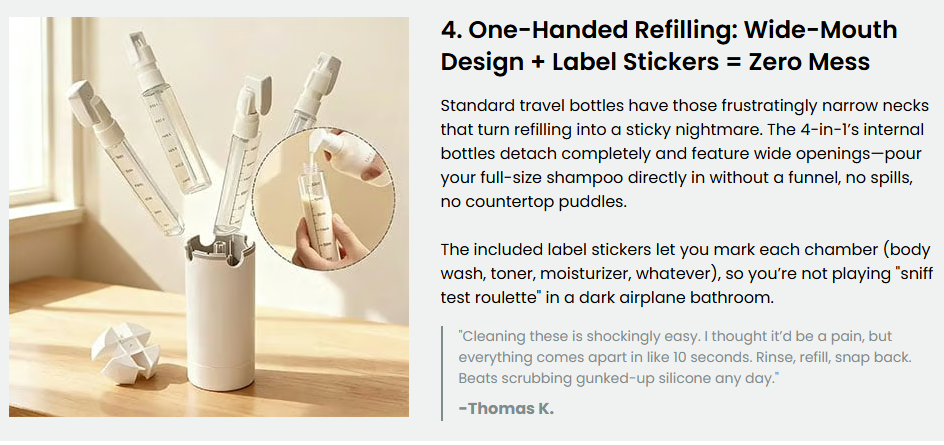 🧴4-in-1 Leakproof Rotatable Travel Dispenser Set