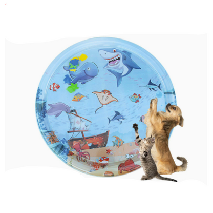 😻Water mat for pet– interactive toy with floating fish + cooling summer mat