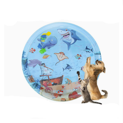 😻Water mat for pet– interactive toy with floating fish + cooling summer mat