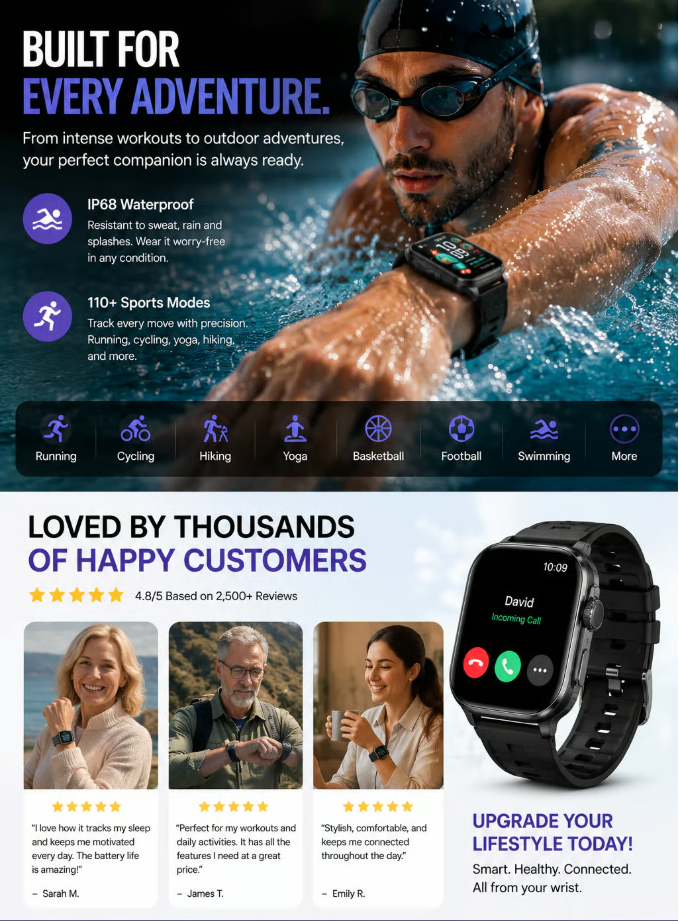 ✨Bluetooth calling, heart rate, blood oxygen, and body temperature monitoring sports watch a