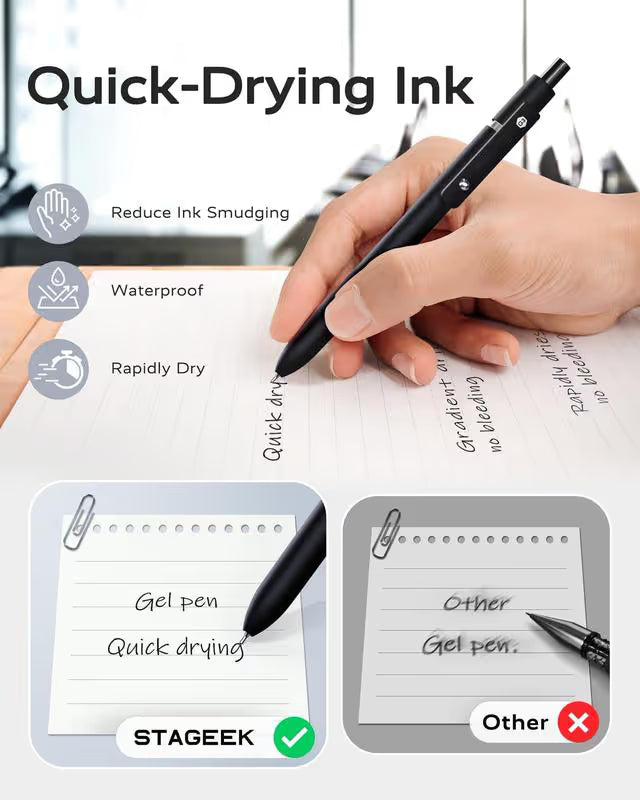 🔥Black Gel Pens, 6Pcs 0.5mm Gel Pens Fine Point, Quick Dry Retractable Gel Pen Set, Smooth Writing Pens for Office Work, Note Taking, Black Ink Pens for Men Women
