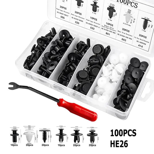 🎁🔧100 PCS Car Clip Retainer Auto Fasteners Push Trim Bumper Plastic Rivets Clips Kit