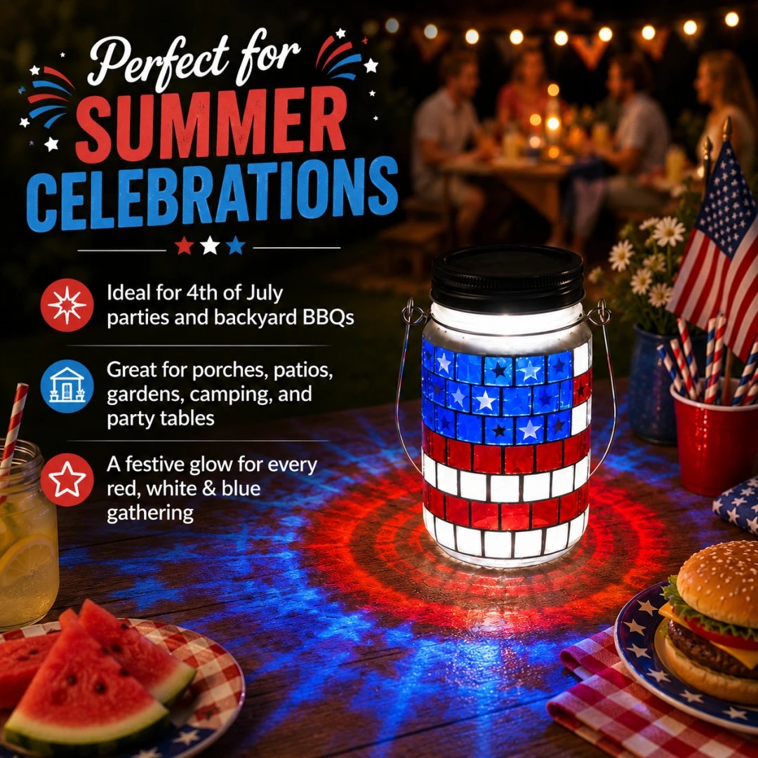 🔥4th of July Solar Patriotic Mason Jar Lantern