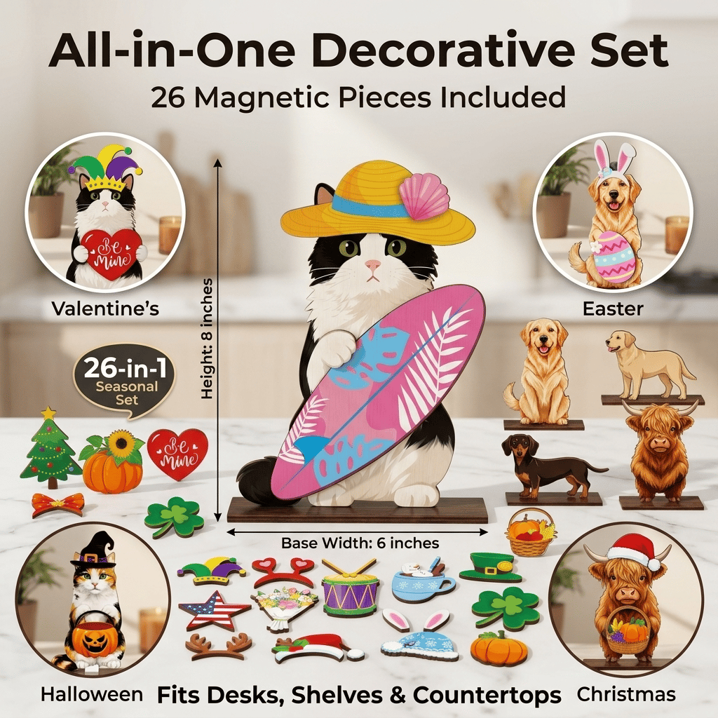 🔥Cute Cat/Dog/Golden Retriever Desk Standee – Removable Seasonal Decor