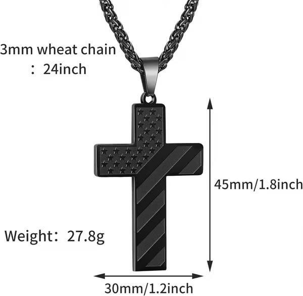 ✝️Stainless Steel Cross Necklace – Bible Verse + American Flag Pendant🎁