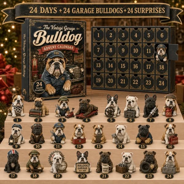 🐶The Vintage Garage Bulldog Advent Calendar 2026 - 24-Day Festive Countdown