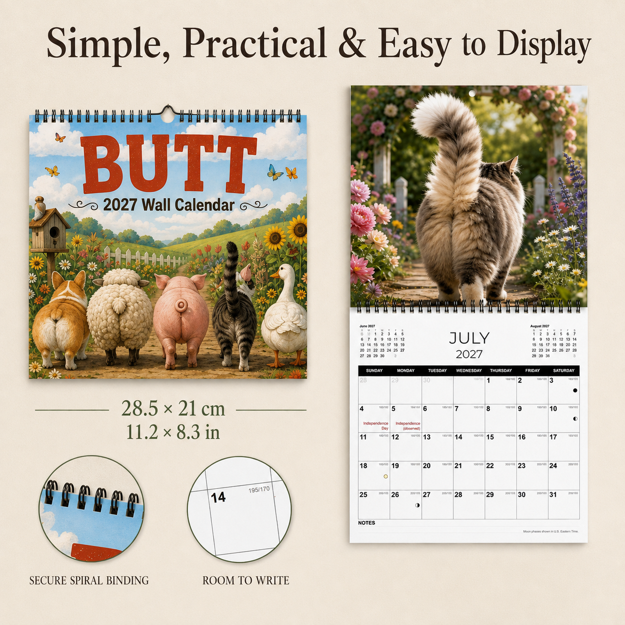 🍑🐾 BUTT Seriously… 2027 Funny Animal Wall Calendar