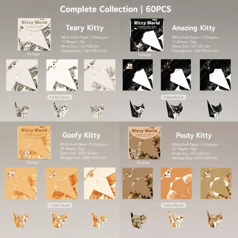 🐱 Kitty World 3D Cat Origami Kit – 15PCS / 60PCS Fold-Your-Own Cat Collection