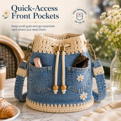 🔥HOT SALE 40% OFF✨👜Handmade Denim Crochet Bucket Bag