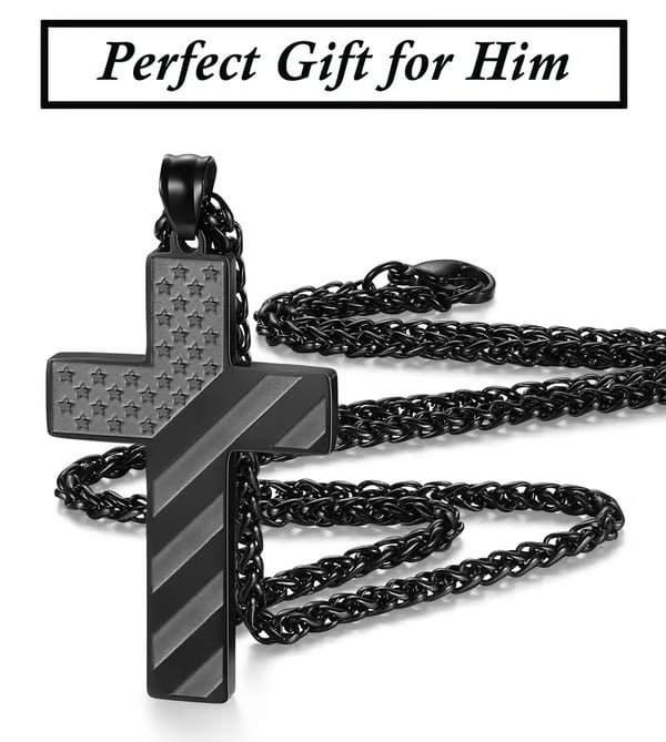 ✝️Stainless Steel Cross Necklace – Bible Verse + American Flag Pendant🎁