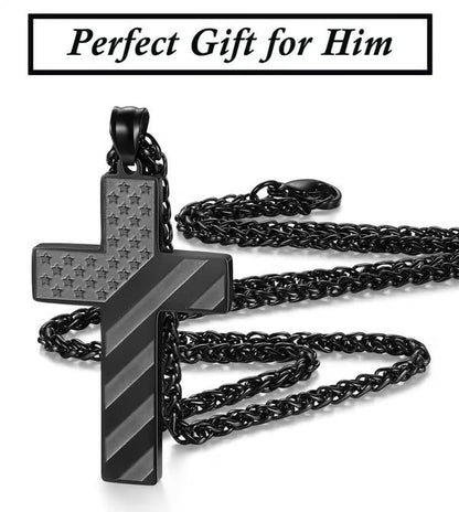 ✝️Stainless Steel Cross Necklace – Bible Verse + American Flag Pendant🎁