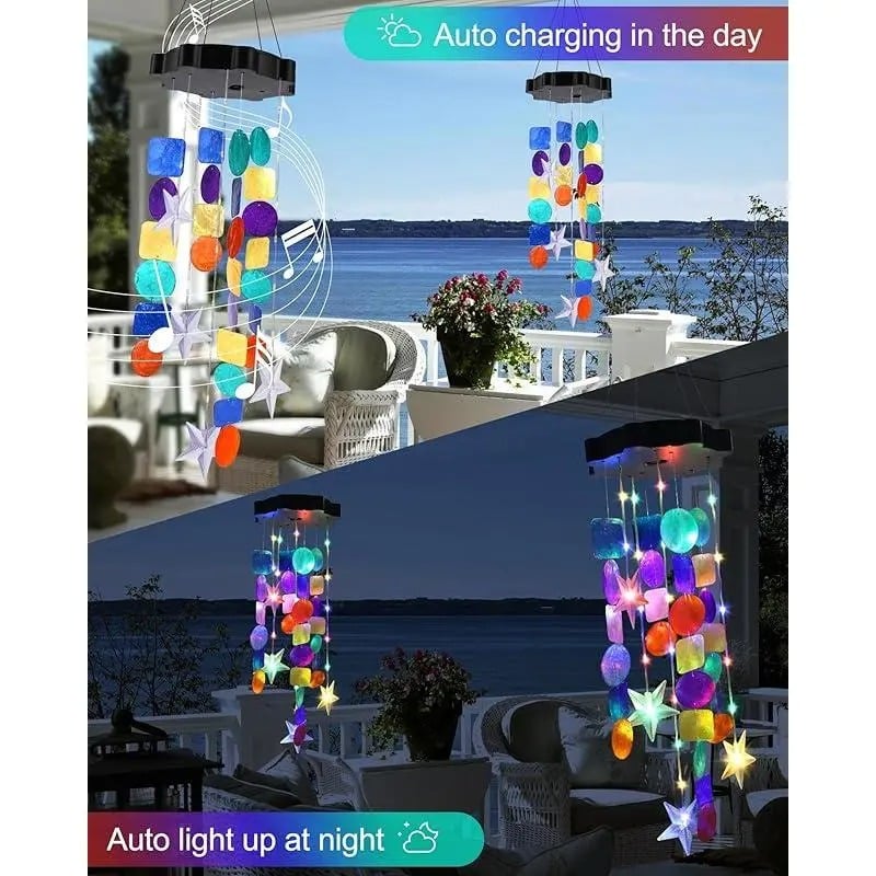 🌈 ✨ Solar-Powered Seashell Wind Chime Light