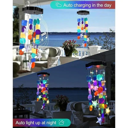 🌈 ✨ Solar-Powered Seashell Wind Chime Light
