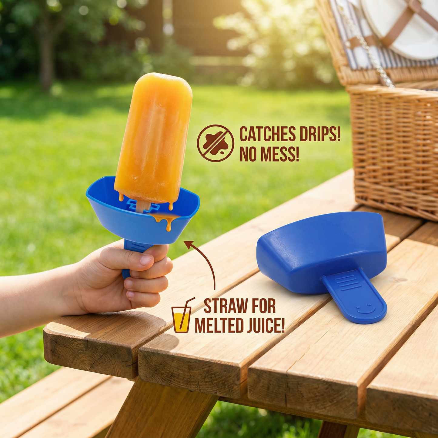 🧃2-Pack Drip-Proof Popsicle Holder for Kids – No-Mess Ice Cream Catcher with Straw