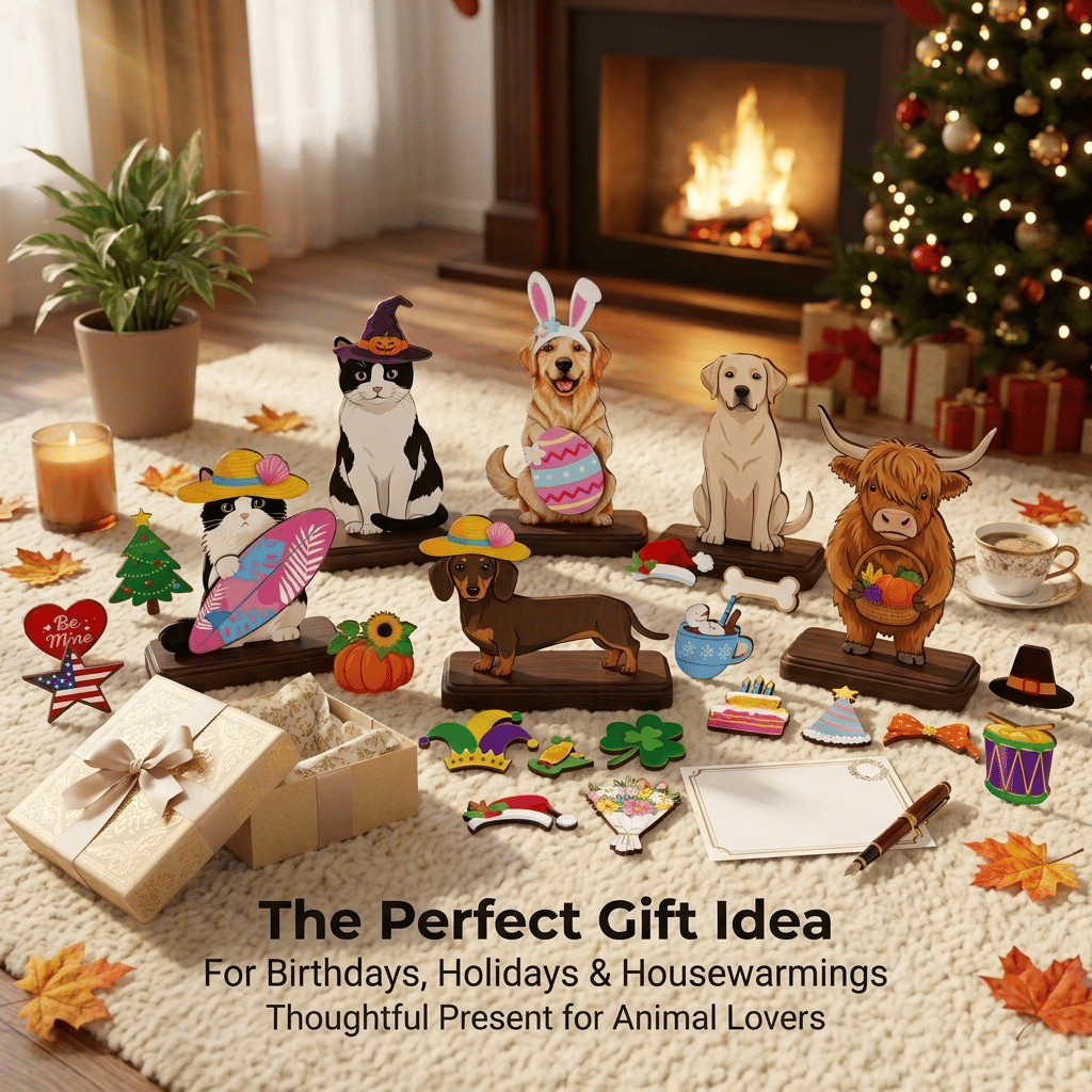 🔥Cute Cat/Dog/Golden Retriever Desk Standee – Removable Seasonal Decor