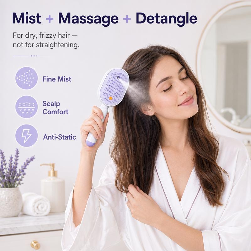 💖Scalp Massager Comb💆‍♀️ – Self-Cleaning 🧼, Tangle-Free ✂️ & Frizz-Control Hair Brush with Soothing Mist Spray 💨✨ | Perfect for Dry, Brittle Hair 💧🌟