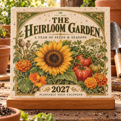 🌱 2027 Heirloom Garden Plantable Seed Calendar | 12 Plantable Months with Vintage Botanical Art & Wooden Stand 🌼