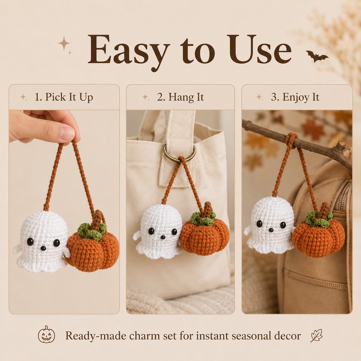 🎃 Add Cozy Halloween Charm to Every Drive 👻 Handmade Crochet Car Mirror Charm